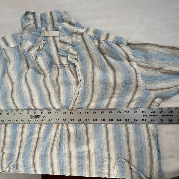 CP Shades Womens Striped Linen Tunic Dress Top Large Blue/Brown Pockets NWOT - Picture 7 of 8